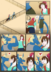 Size: 1147x1600 | Tagged: safe, artist:sunny way, oc, oc only, oc x oc, oc:alirfesta felastis, oc:sunny way, equine, fictional species, horse, ki'rinaes, mammal, anthro, digitigrade anthro, unguligrade anthro, comic:sunny vacation, anthro/anthro, artwork, butt, comic, comic page, cute, digital art, duo, duo female, equi, equis universe, exclusive, female, female/female, females only, hooves, mare, muscles, muscular female, nsfw comic, shipping, slightly chubby, web comic, webcomic