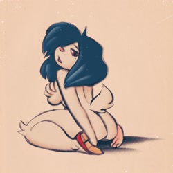 Size: 3000x3000 | Tagged: safe, artist:fox-popvli, lagomorph, mammal, rabbit, anthro, barefoot, bedroom eyes, big breasts, big butt, breasts, butt, feet, female, hair, hair over one eye, looking at you, looking back, looking back at you, nudity, open mouth, seductive, seductive eyes, seductive look, seductive pose, shoe, single shoe, soles, solo, solo female, thick thighs, thighs, toes, wide hips
