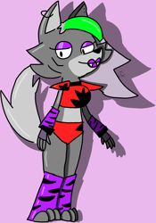 Size: 1424x2038 | Tagged: safe, artist:kitkiy, roxanne wolf (fnaf), canine, mammal, wolf, anthro, five nights at freddy's, five nights at freddy's: security breach, breasts, clothes, crop top, ear piercing, female, fur, hair, midriff, piercing, solo, solo female, topwear