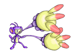 Size: 640x480 | Tagged: safe, artist:nobumash, ambipom, fictional species, mammal, monkey, primate, semi-anthro, nintendo, pokémon, 2011, ambiguous gender, multiple tails, simple background, solo, solo ambiguous, tail, two tails, white background