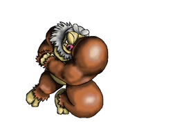 Size: 640x480 | Tagged: safe, artist:nobumash, fictional species, mammal, slaking, sloth, anthro, nintendo, pokémon, 2011, ambiguous gender, fangs, muscles, sharp teeth, simple background, solo, solo ambiguous, teeth, underbite, white background