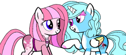 Size: 1024x448 | Tagged: safe, artist:noi kincade, oc, oc only, oc:annisa trihapsari, oc:jemima sparkle, alicorn, earth pony, equine, fictional species, mammal, pony, feral, series:the guardian of leadership, friendship is magic, hasbro, my little pony, clothes, duo, duo female, female, females only, hoodie, mare, simple background, topwear, transparent background