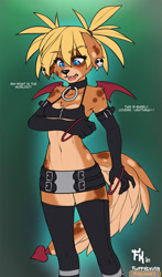 Size: 688x1172 | Tagged: suggestive, alternate version, artist:fluff-kevlar, part of a set, oc, oc only, oc:zofie (fluff-kevlar), australian shepherd, canine, dog, mammal, anthro, 2021, arm under breasts, bottomwear, breasts, clothes, costume, digital art, ears, eyelashes, female, fur, hair, halloween, halloween costume, legwear, looking at you, open mouth, simple background, skirt, small breasts, solo, solo female, stockings, tail, tank top, thighs, tongue, topwear, unamused, wide hips