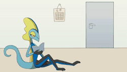 Size: 1280x720 | Tagged: suggestive, artist:sum, cinderace, fictional species, inteleon, anthro, digitigrade anthro, nintendo, pokémon, 2021, 2d, 2d animation, ambiguous gender, ambiguous only, animated, bathtub, bedroom eyes, blushing, book, butt, clothes, detailed background, digital art, duo, duo ambiguous, eyes closed, floppy ears, open mouth, pants, pants pulled down, partially submerged, presenting, reading, scales, shirt, sound, speech bubble, starter pokémon, thinking, tongue, topwear, towel, underass, webm, youtube link