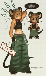 Size: 593x969 | Tagged: safe, artist:wolfertinger, oc, oc only, oc:hitch (wolfertinger), mammal, mouse, rodent, anthro, belly button, clothes, crop top, ftm transgender, midriff, reference sheet, solo, topwear, transgender