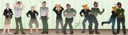 Size: 3637x1013 | Tagged: safe, artist:axiomtf, angus delaney (nitw), gregg lee (nitw), bear, canine, fox, mammal, night in the woods, human to anthro, male, transformation