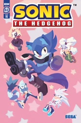 Size: 1349x2048 | Tagged: safe, artist:nathanie fourdraine, official art, lanolin the sheep (sonic), silver the hedgehog (sonic), tangle the lemur (sonic), whisper the wolf (sonic), bovid, canine, caprine, cat, feline, hedgehog, lemur, mammal, ocelot, primate, ring-tailed lemur, sheep, wolf, anthro, idw sonic the hedgehog, sega, sonic the hedgehog (series), 2023, boots, clothes, diamond cutters (sonic), duo the cat (sonic), female, gloves, idw sonic: comic #63, logo, long tail, male, mimic the octopus (sonic), scarf, shoes, smiling, tail