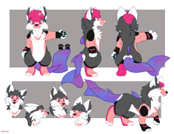 Size: 2500x1932 | Tagged: safe, artist:bomi, canine, mammal, feral, semi-anthro, commission, reference sheet
