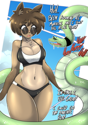 Size: 1610x2289 | Tagged: safe, artist:vale-city, oc, oc only, chimera, fictional species, hybrid, reptile, snake, anthro, feral, 2023, belly button, breasts, clothes, digital art, duo, duo male and female, ears, eyelashes, eyes closed, female, fur, hair, male, pose, sports bra, sports panties, sweat, thighs, tired, topwear, wide hips