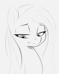 Size: 672x841 | Tagged: safe, artist:tre, pinkamena diane pie (mlp), pinkie pie (mlp), earth pony, equine, fictional species, mammal, pony, feral, friendship is magic, hasbro, my little pony, 2022, black and white, bust, female, frowning, grayscale, lidded eyes, looking down, mare, monochrome, sad, simple background, solo, solo female, white background