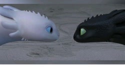 Size: 720x388 | Tagged: artist needed, safe, edit, toothless (httyd), dragon, fictional species, light fury (species), night fury, western dragon, feral, dreamworks animation, how to train your dragon, 3d, digital art, duo, feral/feral, looking at each other, male, male/male