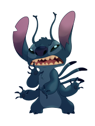 Size: 2468x3282 | Tagged: safe, artist:cartoonboyfriends, stitch (lilo & stitch), alien, experiment (lilo & stitch), fictional species, disney, lilo & stitch, 2018, 4 arms, 4 fingers, angry, antennae, blue body, blue claws, blue eyes, blue fur, blue nose, blue paw pads, chest fluff, claws, digital art, dipstick antennae, ears, fingers, fluff, frowning, fur, head fluff, head tuft, high res, looking at you, male, multicolored antennae, multiple arms, multiple limbs, on model, open mouth, paw pads, paws, shaded, simple background, soft shading, solo, solo male, squint, standing, toe claws, toes, torn ear, transparent background