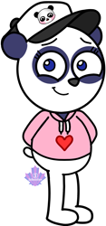 Size: 1141x2433 | Tagged: safe, artist:mrstheartist, oc, oc only, oc:luna the panda, bear, mammal, panda, anthro, plantigrade anthro, black outline, blobfeet, blue eyes, cute, female, heart, looking at you, pink hoodie, simple background, smiling, smiling at you, solo, solo female, tail, transparent background