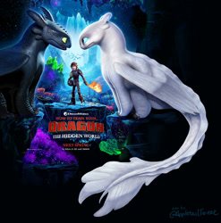 Size: 1024x1035 | Tagged: safe, artist:amurous, edit, editor:amurous, hiccup (httyd), light fury (httyd), toothless (httyd), dragon, fictional species, human, light fury (species), mammal, night fury, western dragon, dreamworks animation, how to train your dragon, 2018, prediction