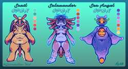 Size: 7578x4092 | Tagged: safe, artist:queerstalline-void, oc, anthro, adoptable, animal, artwork, character design, custom, design, drawing, for sale, fur, fursona, illustration, open, painting, reference, reference sheet, sketch