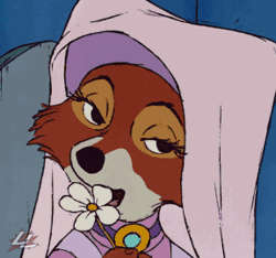 Size: 288x269 | Tagged: suggestive, artist:lazzylad, maid marian (robin hood), canine, fox, mammal, anthro, plantigrade anthro, disney, robin hood (disney), 2d, 2d animation, animated, barefoot, bedroom eyes, cute, cute little fangs, eyes closed, fangs, feet, female, fetish, flower, foot fetish, gif, giggling, low res, open mouth, open smile, plant, smiling, soles, solo, solo female, teeth, toes, vixen, wiggling toes
