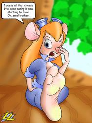 Size: 850x1133 | Tagged: suggestive, artist:lazzylad, gadget hackwrench (chip 'n dale: rescue rangers), mammal, mouse, rodent, chip 'n dale: rescue rangers, disney, feet, female, fetish, foot fetish, smelly feet