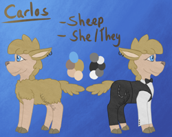 Size: 2000x1603 | Tagged: safe, artist:lil_vampirecj, oc, oc only, oc:carlos (sheep), bovid, caprine, mammal, sheep, feral, female, reference sheet, solo, solo female, tomboy