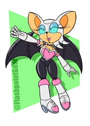 Size: 1000x1400 | Tagged: safe, artist:flashpointgear, rouge the bat (sonic), bat, fictional species, mammal, robot, sega, sonic the hedgehog (series), 2023, abstract background, boots, clothes, female, glowing, glowing eyes, high heel boots, high heels, latex, latex stockings, legwear, raised arm, roboticization, shoes, solo, solo female, spread wings, stockings, wings