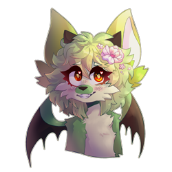Size: 3000x3000 | Tagged: safe, artist:typh, oc, oc only, cervid, deer, mammal, anthro, 2019, amber eyes, black nose, bust, commission, digital art, female, flower, flower in hair, fur, green body, green fur, green hair, hair, hair accessory, plant, smiling, solo, solo female, wings