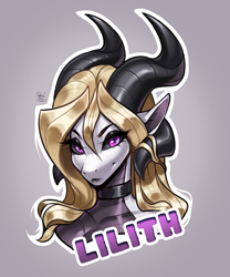 Size: 900x1080 | Tagged: safe, artist:yasmil, oc, oc only, oc:lilith (vezera), dragon, fictional species, anthro, 2023, black sclera, breasts, bust, colored sclera, digital art, dragoness, ears, eyelashes, female, hair, horns, looking at you, portrait, scales, solo, solo female