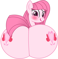 Size: 2112x2128 | Tagged: suggestive, artist:muhammad yunus, oc, oc:annisa trihapsari, earth pony, equine, fictional species, mammal, pony, feral, friendship is magic, hasbro, my little pony, annibutt, base used, big butt, blushing, butt, female, huge butt, looking at you, looking back, looking back at you, mare, open mouth, simple background, solo, solo female, transparent background, vector