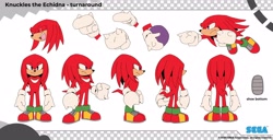 Size: 4096x2094 | Tagged: safe, official art, knuckles the echidna (sonic), echidna, mammal, monotreme, sega, sonic the hedgehog (series), 2023, character name, clothes, fur, gloves, male, purple eyes, red body, red fur, shoes, solo, solo male, sonic dream team, tail, text