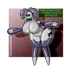 Size: 1500x1500 | Tagged: safe, artist:flashpointgear, indeedee, anthro, pokémon, sega, sonic the hedgehog (series), 2023, collar, crossover, encasement, female, master, mind control, rubber drone, solo, solo female, talking