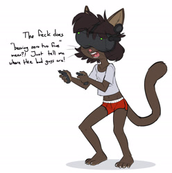 Size: 2222x2236 | Tagged: safe, artist:siroc, oc, oc:leigh madigan (siroc), cat, feline, mammal, anthro, 2023, barefoot, brown body, brown fur, cat ears, cat tail, clothes, crop top, cropped shirt, female, fur, midriff, solo, solo female, topwear