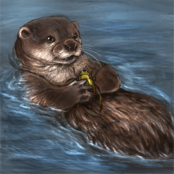 Size: 300x300 | Tagged: safe, official art, arthropod, beetle, insect, mammal, mustelid, otter, feral, 1:1, ambiguous gender, lioden, low res, partially submerged, solo, solo ambiguous, water