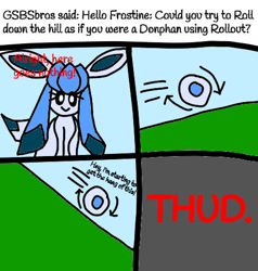 Size: 462x486 | Tagged: safe, artist:mudkip376, eeveelution, fictional species, glaceon, mammal, nintendo, pokémon, sega, sonic the hedgehog (series), ball, comic, crossover, low res, rolling, spin dash