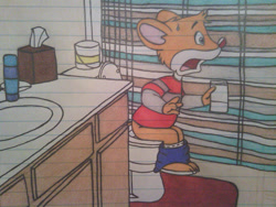 Size: 1280x960 | Tagged: safe, artist:shiftyguy1994, mammal, mouse, rodent, anthro, geronimo stilton (series), benjamin stilton (geronimo stilton), male, murine, solo, solo male, toilet, young
