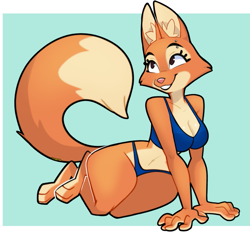 Size: 885x828 | Tagged: safe, artist:praquina, diane foxington (the bad guys), canine, fox, mammal, anthro, digitigrade anthro, dreamworks animation, the bad guys, 2023, barefoot, belly button, big breasts, bikini, breasts, cleavage, clothes, digital art, ears, eyelashes, feet, female, fur, looking at you, piercing, pink nose, pose, simple background, smiling, solo, solo female, swimsuit, tail, thick thighs, thighs, toes, vixen, wide hips
