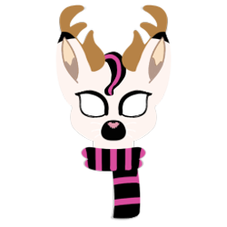 Size: 256x256 | Tagged: safe, artist:satuputra, oc, oc only, oc:lola (satuputra), oc:lola (satuputra796), ambiguous species, ambiguous form, creative commons, 2023, antlers, black hair, black mane, bust, clothes, cream body, cream fur, fandom, favicon, female, front view, fur, hair, highlights, horse ears, icon, jewelry, lineless, low res, mane, multicolored hair, multicolored mane, necklace, nose, original, pink hair, pink mane, pink nose, scarf, self upload, short hair, short mane, silouhette, simple background, solo, solo female, transparent background, two toned hair, whiskers