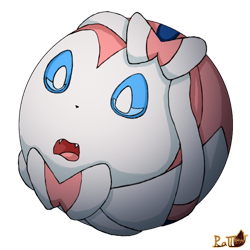 Size: 894x894 | Tagged: safe, artist:coffee-ratteu, eeveelution, fictional species, mammal, sylveon, nintendo, pokémon, ball, morph ball, ribbons (body part), simple background, transparent background