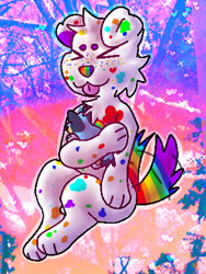 Size: 2304x3072 | Tagged: safe, artist:jackrabbit, bluey heeler (bluey), oc, oc only, australian cattle dog, canine, dog, mammal, anthro, digitigrade anthro, semi-anthro, bluey (series), >.<, abstract background, ambiguous gender, blep, female, floppy ears, happy, hug, paws, plushie, shaded, solo, solo ambiguous, tail, tail wag, tongue, tongue out, toy