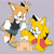 Size: 2000x2000 | Tagged: safe, artist:lebluenooki, miles "tails" prower (sonic), nine (sonic prime), canine, fox, mammal, red fox, anthro, plantigrade anthro, sega, sonic prime, sonic the hedgehog (series), 3 toes, bottomwear, cheek fluff, clothes, duo, duo male, flip flops, fluff, fur, gloves, gray background, high res, male, males only, multiple tails, paw pads, paws, sandals, sandcastle, self paradox, shoes, shorts, simple background, smiling, swimming trunks, tail, tank top, topwear, two tails, yellow body, yellow fur
