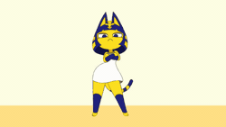 Size: 560x315 | Tagged: safe, artist:sum, ankha (animal crossing), cat, feline, mammal, anthro, animal crossing, nintendo, 2021, 2d, 2d animation, animated, ankha zone, female, gif, low res, pixiv, solo, solo female
