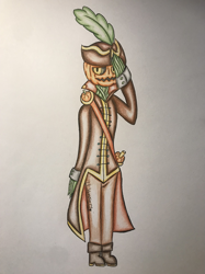 Size: 755x1007 | Tagged: safe, artist:lil_vampirecj, oc, oc only, anthro, humanoid, plantigrade anthro, pirate, pirate hat, pumpkin, pumpkin head, shaded, solo, traditional art, vegetables