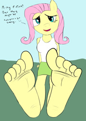Size: 1280x1802 | Tagged: safe, artist:weirdo6264, fluttershy (mlp), anthro, plantigrade anthro, friendship is magic, hasbro, my little pony, anthrofied, barefoot, ears, feet, fetish, foot fetish, foot focus, soles, toes