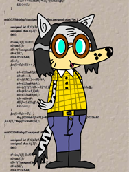 Size: 3024x4032 | Tagged: safe, artist:lunarmoon21, sanjay (the fairly oddparents), hyena, mammal, nickelodeon, the fairly oddparents, belt, clothes, fur, furrified, glasses, gray body, gray fur, male, round glasses, striped fur, striped tail, stripes, tail, teal eyes