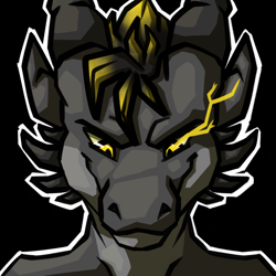 Size: 1000x1000 | Tagged: safe, artist:coloradoblues, dragon, fictional species, commission, digital art, gray body, hair, horns, icon, yellow eyes, yellow hair
