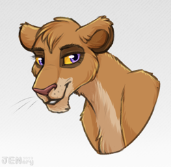 Size: 1292x1261 | Tagged: safe, artist:jenery, vitani (the lion king), big cat, feline, lion, mammal, feral, disney, the lion king, 2023, 2d, bust, colored sclera, female, front view, fur, lioness, looking at you, purple eyes, solo, solo female, tan body, tan fur, three-quarter view, yellow sclera