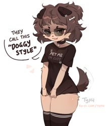 Size: 529x630 | Tagged: safe, artist:typh, canine, dog, mammal, anthro, bottomless, clothes, female, glasses, legwear, nudity, partial nudity, shirt, solo, solo female, stockings, sunglasses, tail, thick thighs, thighs, topwear, wide hips