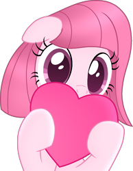 Size: 965x1243 | Tagged: safe, artist:muhammad yunus, oc, oc only, oc:annisa trihapsari, earth pony, equine, fictional species, mammal, pony, feral, friendship is magic, hasbro, my little pony, cute, female, floppy ears, hair, heart, looking at you, mane, mare, medibang paint, ocbetes, pink body, pink eyes, pink hair, pink mane, simple background, solo, solo female, transparent background