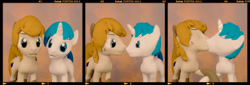 Size: 4154x1417 | Tagged: safe, artist:deedeeteearts, oc, oc:logic puzzle, oc:supersaw, equine, mammal, pony, feral, hasbro, my little pony, 3d, blender, couple, digital art, holiday, kissing, valentine's day