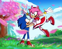 Size: 2048x1629 | Tagged: safe, artist:ifoundyoufaker, amy rose (sonic), sonic the hedgehog (sonic), hedgehog, mammal, anthro, sega, sonic the hedgehog (series), duo, female, male, male/female, shipping, sonamy (sonic)