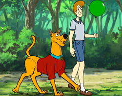 Size: 1262x1000 | Tagged: safe, artist:ledorean, scooby-doo (scooby-doo), shaggy norville rogers (scooby-doo), canine, dog, great dane, human, mammal, feral, disney, hanna-barbera, scooby-doo (franchise), winnie-the-pooh, crossover, duo, duo male, male, males only