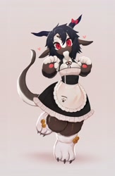 Size: 2665x4096 | Tagged: safe, artist:soda_uyu, dragon, fictional species, anthro, clothes, female, horns, maid outfit, solo, solo female, tail
