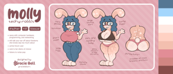 Size: 3757x1608 | Tagged: safe, artist:goobie, oc, oc:molly (gracie bell), lagomorph, mammal, rabbit, adorasexy, big butt, breasts, butt, cute, female, glasses, huge breasts, nerd, reference sheet, sexy, short stack, slightly chubby